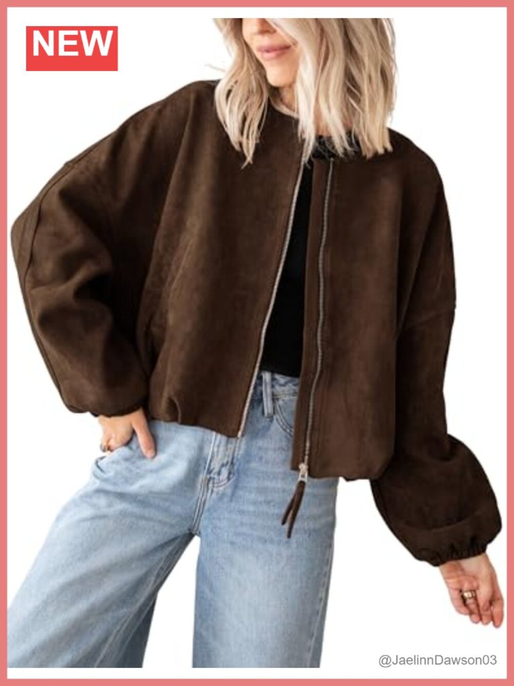 Faux Suede Bomber Jacket Womens Cropped Zip Up Casual Fall Coat